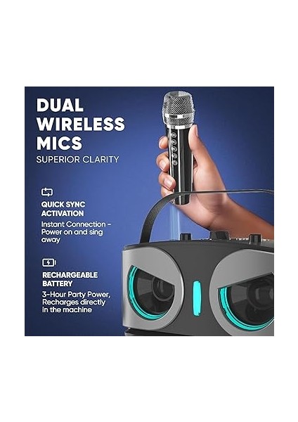 Karaoke Makinesi - 2 Kablosuz Mikrofon, Rgb Işık Efektleri, Portatif Mikrofon Sistemi ile Taşınabilir Bluetooth Karaoke Hoparlör (Gray) indirimleri