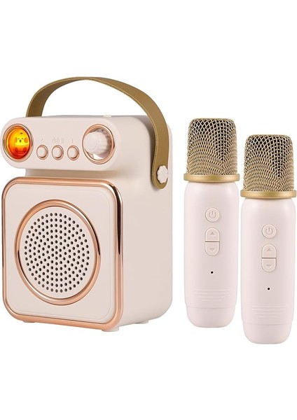 Mini Karaoke Makinesi Kablosuz Mikrofon ve Hoparlör Seti 2 Mikrofonlu Şarj Edilebilir LED Renkli Gece Lambası El Mikrofonu Karaoke Hoparlörü Doğum Günü Partisi Için Hediyeler Masaüstü Fitness