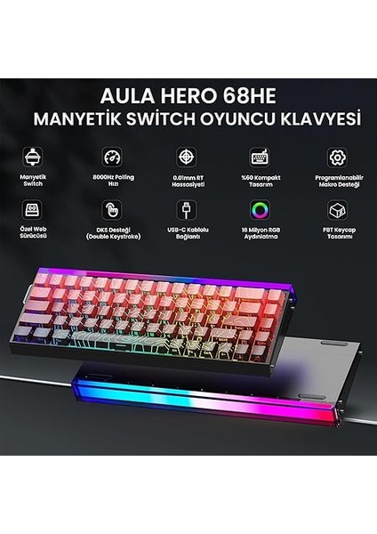 Hero 68 He Manyetik Klavye Rapid Trigger Dragon King Switch 8000Hz Rgb Neon Tkl Hot Swap Oyuncu Klavyesi Kırmızı fiyatları