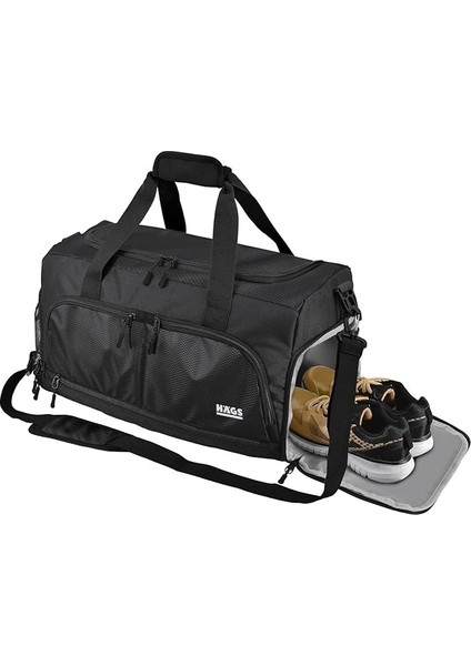 Spor Çantası, 10 Cepli, Ayakkabı Bölmeli, Su Geçirmez Islak Eşya Keseli, Organizer Tasarımlı Dayanıklı Bay Bayan Seyahat Çantası, Gym, Fitness Çantası - Siyah