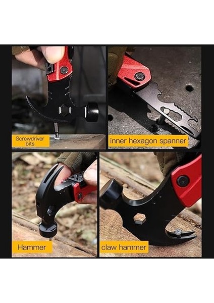 Çok Fonksiyonlu Çekiç Çakı Çantalı Kamp Outdoor Testere Tornavida Seti Kırmızı fırsatları