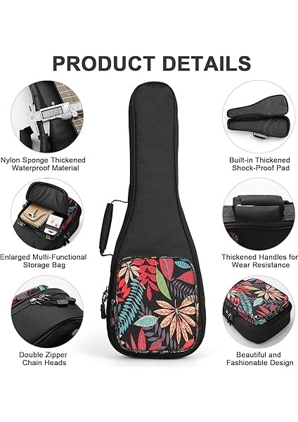 Renkli Ukulele Çantası, Ukulele Konseri Için Gigbag, Soprano Ukuleleler Için, Ayarlanabilir Omuz Askısı ve Rahat Taşıma Sapı, Kalın Yastık ve Güçlendirilmiş Fermuar. modelleri