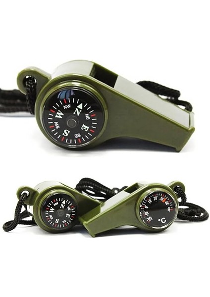Yüksek Desibel Özellikli Termometre ve Pusulalı Arama Kurtarma ve Deprem Çantasılık Pusulalı Düdük - FC079