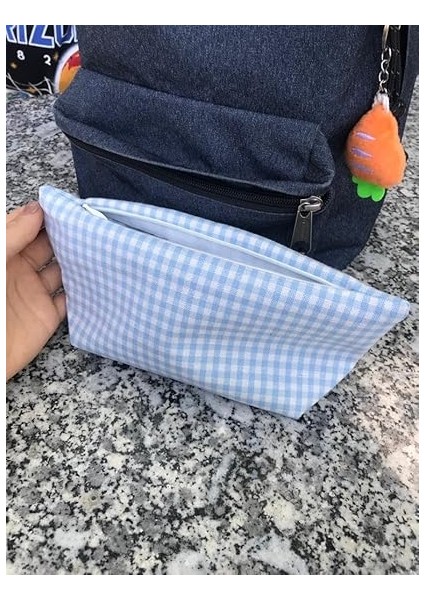 Yıkanabilir Fermuarlı Tek Gözlü Bez Kalemlik Kalem Kutusu Cüzdan Makyaj Çantası Bez Kalem Kesesi (Açık Mavi) fiyatları