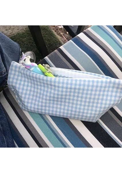 Yıkanabilir Fermuarlı Tek Gözlü Bez Kalemlik Kalem Kutusu Cüzdan Makyaj Çantası Bez Kalem Kesesi (Açık Mavi) fırsatları