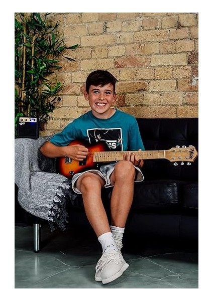 CEG-34SB 5-8 Yaş Çocuklar Için Amfili Full 1/2 34 Inç Elektro Gitar Seti Sunburs modelleri