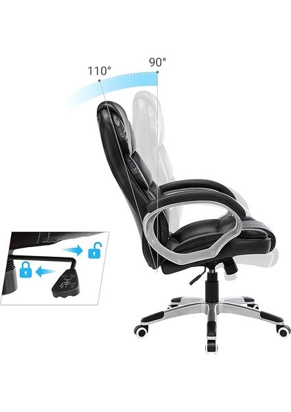 Yüksek Arkalıklı Ofis Koltuğu, Yönetici Koltuğu, Masa Koltuğu, Yükseklik Ayarı, Siyah, 67 x 66 x 114 cm OBG24B fırsatları