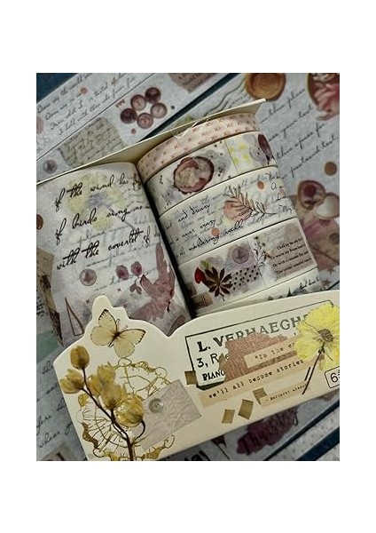 Bahar Çiçekleri Temalı 6'lı Washi Bant Set (6 * 2m)/washi Tape/masking Tape/desenli Bant/bullet Journal/defter Süsleme indirimleri