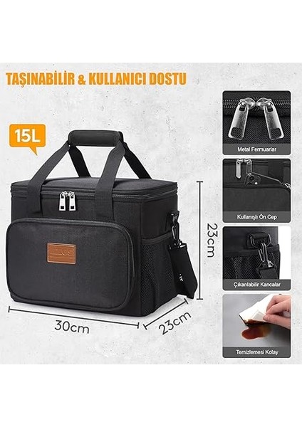 Termal Çanta, Soğuk Sıcak Tutucu Yalıtımlı Beslenme Çantası, Soğutucu Buzluk Yemek Çantası 15L - Siyah fiyatları