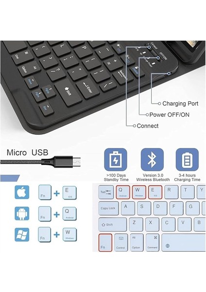 Galaxy Tab A9+ Plus 11 Inç SM-X210 ile Uyumlu Bluetooth Klavyeli Kılıfı + Mouse modelleri