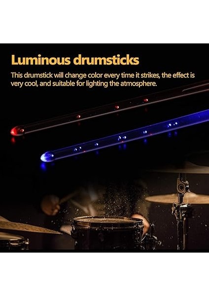 Bir Çift Glow Bagsticks 15 Renkli Işık Baget Light Up Drumsticks Caz Baget Davul Aksesuarları modelleri
