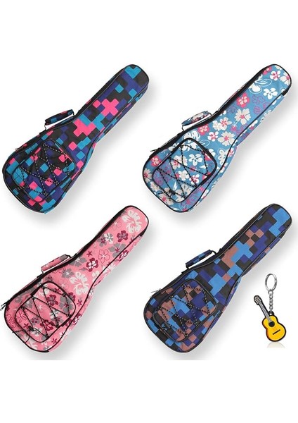Baskı Ukulele Durumda 10MM Sünger Taşınabilir Su Geçirmez Ukuleles Çanta Kapak Aksesuar Depolama Cebi ile Uke Konser Çantası, Pembe Çiçek, 21 In Soprano, Modern
