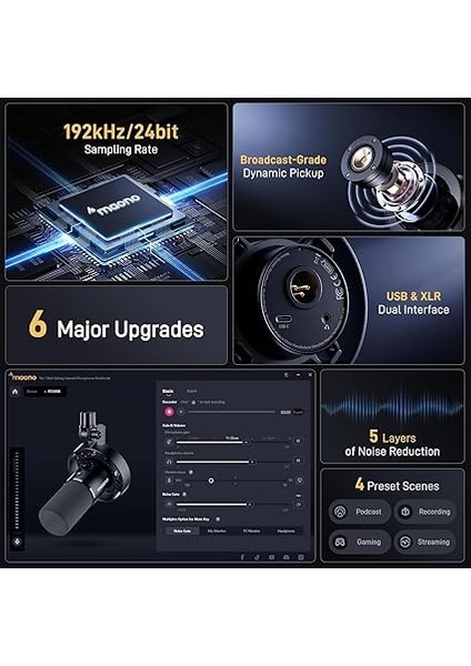 PD300X Podcast Mikrofon - Gürültü Engelleme Özelliğine Sahip Xlr/usb Mikrofon, 192KHZ/24BIT Hi-Fi Ses, Sessiz Düğmesi, Bağlantı Yazılımı. Podcasting, Akış, Stüdyo Kaydı Için fiyatları