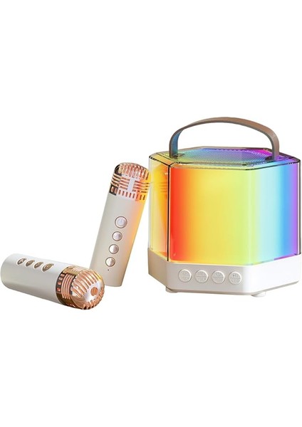 Karaoke Makinesi Mini Kablosuz Mikrofon ve Hoparlör Seti 2 Mikrofonlu Rgb Renkli Işık El Mikrofonu Doğum Günü Partisi Masaüstü Için Ler Açık Hava Taşınabilir Çift Mikrofon Karaoke Sistemi