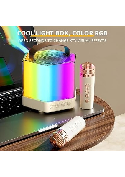 Karaoke Makinesi Mini Kablosuz Mikrofon ve Hoparlör Seti 2 Mikrofonlu Rgb Renkli Işık El Mikrofonu Doğum Günü Partisi Masaüstü Için Ler Açık Hava Taşınabilir Çift Mikrofon Karaoke Sistemi fırsatları