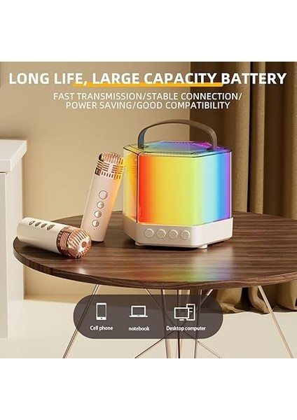 Karaoke Makinesi Mini Kablosuz Mikrofon ve Hoparlör Seti 2 Mikrofonlu Rgb Renkli Işık El Mikrofonu Doğum Günü Partisi Masaüstü Için Ler Açık Hava Taşınabilir Çift Mikrofon Karaoke Sistemi indirimleri