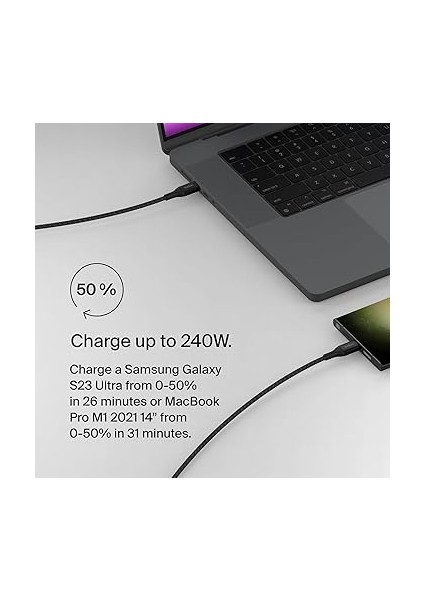 Boostcharge Usb-C - Usb-C Şarj Kablosu, Hızlı Şarj Kablosu, 240 W Power Delivery, Usb-If Sertifikalı, iPhone 15, MacBook Pro, Chromebook, Samsung Galaxy, iPad ile Uyumlu, 1 M – Siyah modelleri