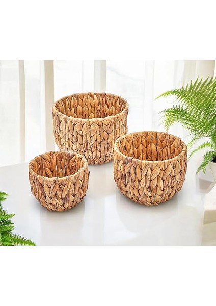 3'lü El Yapımı Doğal Hasır Yuvarlak Saksı Seti, Hasır El Yapımı Yuvarlak Örgü Saksı 3'lü Set, Rattan Saksı Seti, (22CM*15CM-18CM*13CM-14CM*11CM) fırsatları