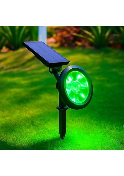 Solar Bahçe Aydınlatma Lambası - 9 LED Yeşil Işık, 200 Lümen, IP65 Su Geçirmez, Güneş Enerjili Kazıklı Veya Duvar Montajlı Çim Armatürü