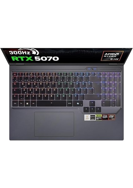 Garaj Slayer R9T-5070 C6 Amd Ryzen 9 8945HX 32GB Ram 1tb SSD RTX5070 16" 300Hz Qhd+ Freedos Oyuncu Laptop modelleri