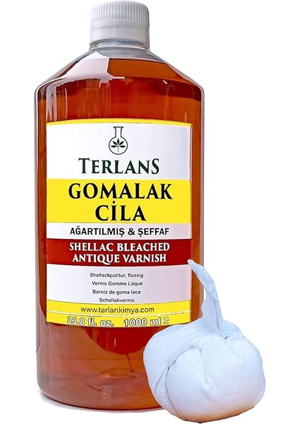 Ağartılmış Şeffaf Gomalak Cilası 1000 ml Shellac Bleached + Sürme Topu