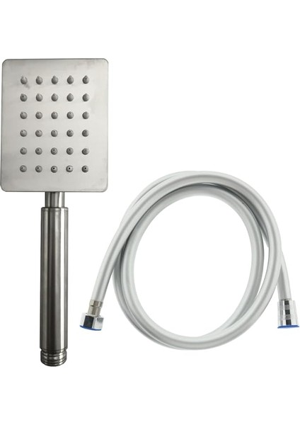 304 Paslanmaz Çelik Kare Duş Başlığı ve Gri Pvc Duş Hortumu Duş Seti