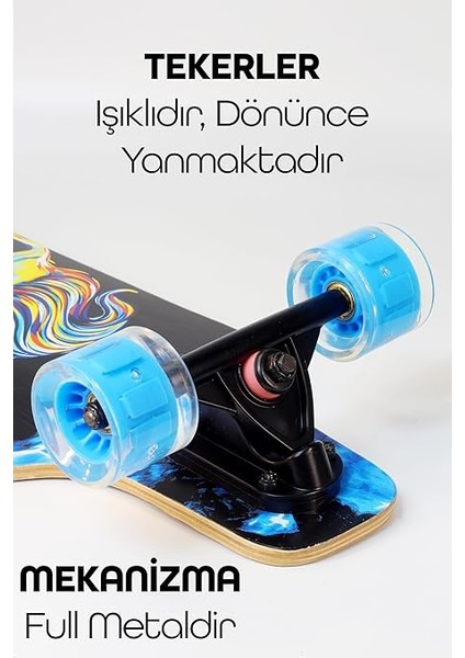 Kaykay Silikon Teker Sessiz Semi-Pro Skeleton Model Zımparalı Skateboard Longboard 80 cm 3116 modelleri