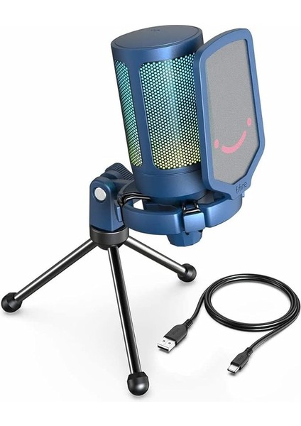 Ampligame A6V Yayıncı - Oyuncu - Gamer - Podcast - Youtuber Rgb USB Mikrofon (Mavi)