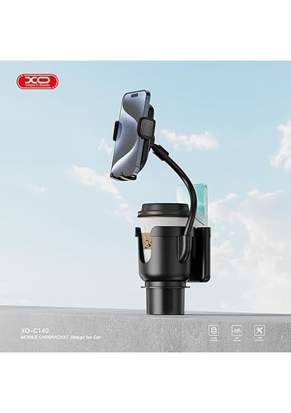 C140 Araç Içi Bardak Tutucu Telefon Standı, 5-7 Inç Telefonlar ve 7-9 Inç Tabletler Için, 170 mm Açılabilir Çene, 360 Dönebilir, Basit Kurulum, Dayanıklı Malzeme, Siyah modelleri