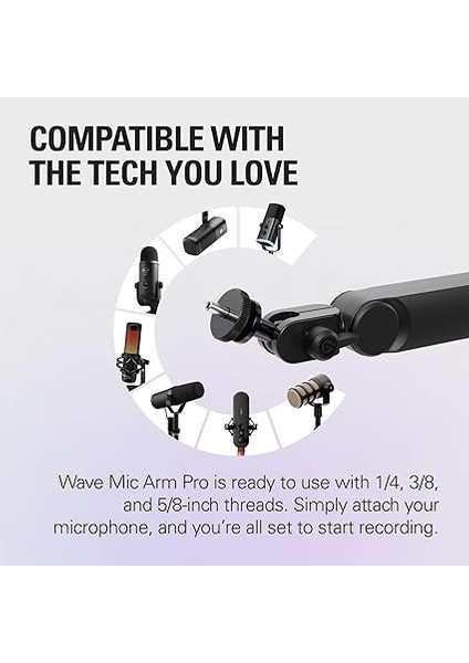 Wave Mic Arm Pro – 360° Dönebilen Mikrofon Kolu, Düşük Profilli ve Gazlı Yaylı, Mikrofonlar/shure SM7B/HYPERX Quadcast/rode/blue Yeti ve Daha Fazlası ile Uyumlu – Yayın/podcasting Için modelleri