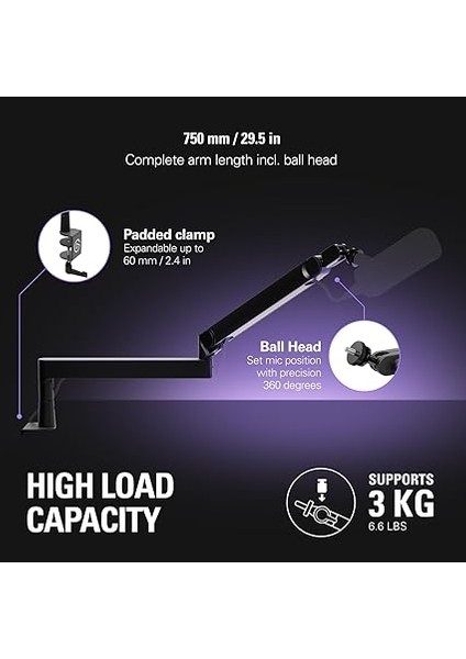 Wave Mic Arm Pro – 360° Dönebilen Mikrofon Kolu, Düşük Profilli ve Gazlı Yaylı, Mikrofonlar/shure SM7B/HYPERX Quadcast/rode/blue Yeti ve Daha Fazlası ile Uyumlu – Yayın/podcasting Için fırsatları