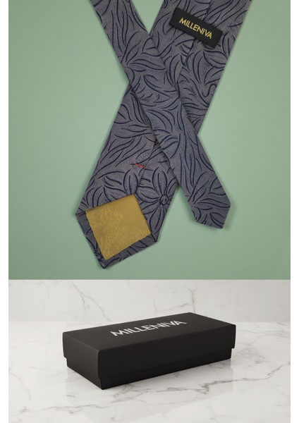 Çiçekli Gri Kravat & Mendil modelleri