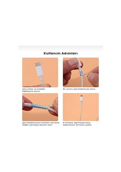 Aksesuar iPhone Samsung Huawei Oppo Xiaomi Şarj ve Kulaklık Kablosu ile Uyumlu Koruma Sarmalı 1.6 M - Beyaz modelleri