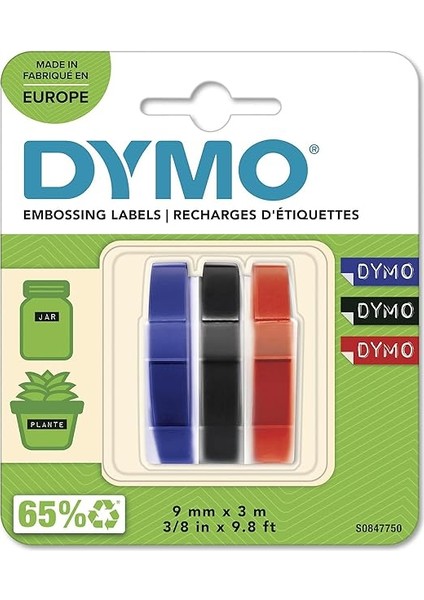 3D Plastik Kabartma Şerit (9 mm x 3 Mt), 3'lü Paket, Siyah/kırmızı/mavi - S0847750 fiyatları