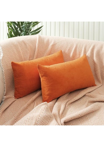 Ölçü Seçenekli 2'li Kırlent Kılıfı Dekoratif Düz Sade Kadife Dokulu Punch Yapılabilir 30X50 cm Kiremit Rengi