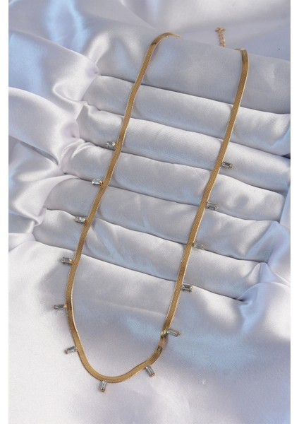 316L Çelik Gold Renk Baget Taşlı Italyan Zincir Kolye fiyatları