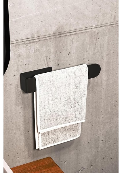 Unique Paslanmaz Çelik Mat Siyah Havlu Askısı - Banyo & Tuvalet Yapışkanlı Havluluk