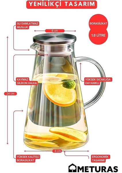 1800ML Vakumlu Cam Sürahi Metal Süzgeç ve Kapaklı indirimleri