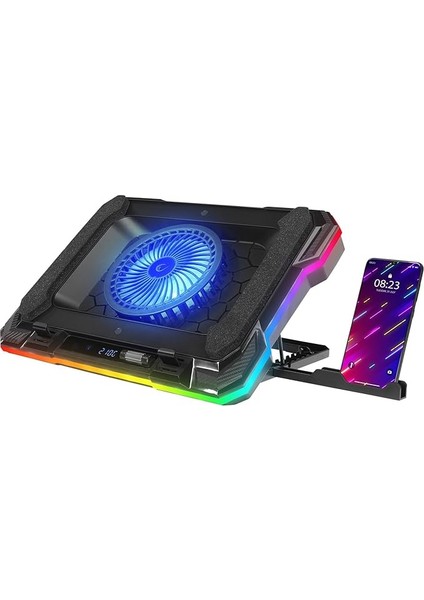 S49 Cyclone Laptop Notebook Soğutucu Stand Rgb Renkli Oyunculara Özel 2 USB Port 140MM Fan 14-19INÇ