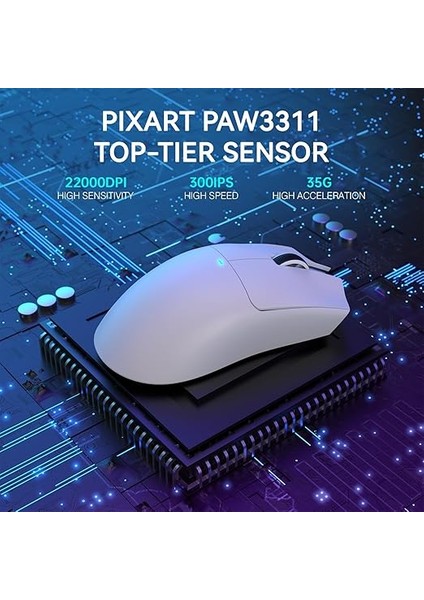 Shark X11 Hafif Kablosuz Oyun Faresi, Rgb Şarj Yuvası, Tri-Mode-2.4g/usb-C Kablolu/bt, 22K Dpı, PAW3311 Optik Sensör, Huyu Anahtarı, Pc/mac Için 5 Programlanabilir Düğme (Beyaz) indirimleri