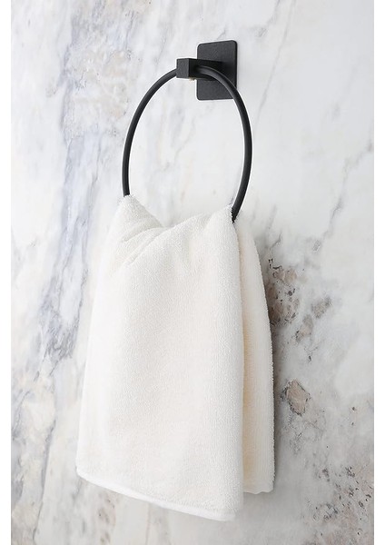 Banyo Yapışkanlı Siyah Kare Yuvarlak Havluluk Havlu Askısı