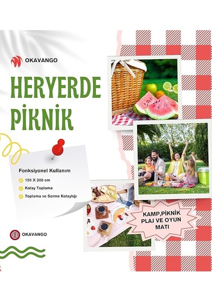 Battaniyesi, Piknik Örtüsü, Isı Izoleli Su Geçirmez Piknik Örtüsü, Taşıma Saplı Plaj Örtüsü 150-200 cm (Beyaz-Kırmızı Kare) modelleri