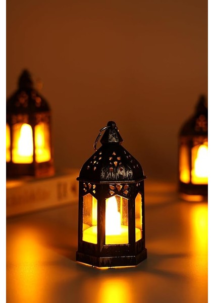 Adet LED Mum Retro Sokak Lambası Dumansız Pilli Alevli Dekoratif Yapay Mum Işıldak Bakır 1036-5