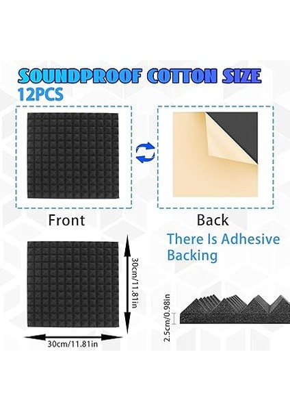 12 Adet Kendinden Yapışkanlı Akustik Köpük, Kendinden Yapışkanlı, Kabarcıklı Köpük, Ses Yalıtımı, Ses Yalıtımı, Kendinden Yapışkanlı, Akustik Köpük Mat, 30 x 30 x 2,5 cm fiyatları