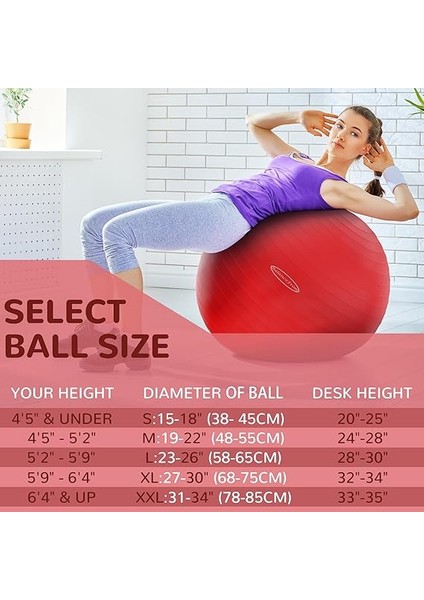 Patlamaya Dayanıklı ve Kayma Dirençli Egzersiz Topu - Yoga, Fitness, Hızlı Pompalı Doğum Topu, 907 kg Kapasite, Çoklu Renk ve Boyutlar fiyatları