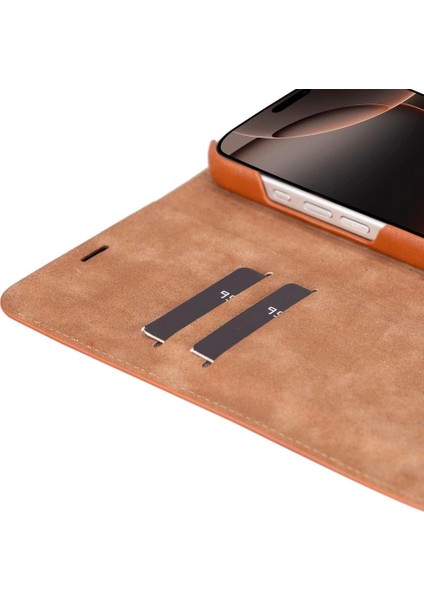 Apple iPhone 16 Pro Max Uyumlu, Hakiki Deri, El Yapımı, Cüzdanlı Kılıf, Gölgeli Taba fırsatları