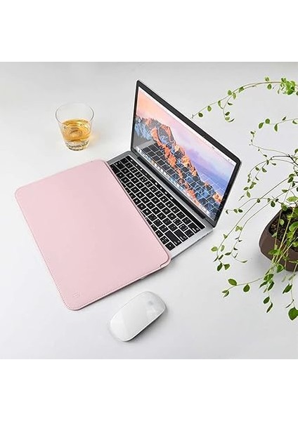 Skin Pro MacBook Air 13.6 M2 M3 M4 ve Pro 14.2 M1 M2 M3 M4 Uyumlu Deri Laptop Kılıf Ultra Ince Zarf Tipi Pembe fırsatları