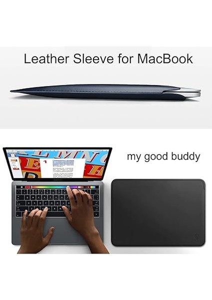 Skin Pro MacBook Air 13.6 M2 M3 M4 ve Pro 14.2 M1 M2 M3 M4 Uyumlu Deri Laptop Kılıf Ultra Ince Zarf Tipi Pembe indirimleri