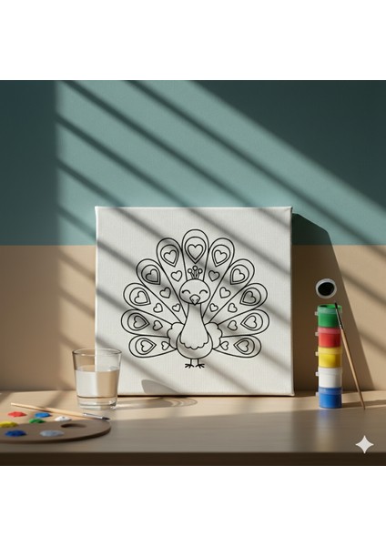 Çocuklar Için Sevimli Hayvan Figürlü Tuval Boyama Seti | Kalpli Kuyruklu Tavus Kuşu Boyama Seti fiyatları