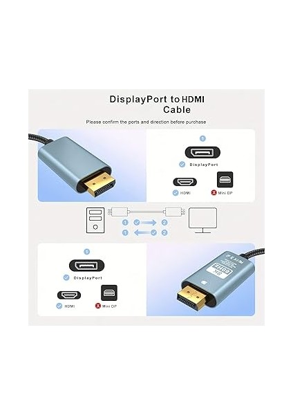 Dp To HDMI Kablo, 4K 60Hz 200CM Yüksek Hızlı, Displayport 2 Metre Uzunluğu Displayport To HDMI Kablo 200CM ZR890 indirimleri